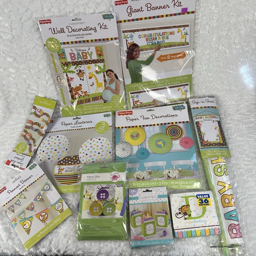 Fisher Price Rainforest Animals Baby Shower Decorations Banner Bundle Neutral